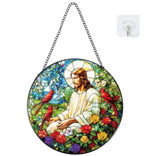 Rngmsi Cardinal Suncatcher Gifts, Christian Stained Glass Window Hanging