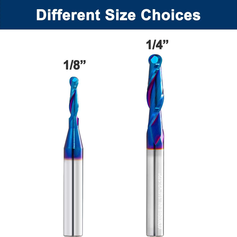 2 PCS Ball Nose Set CNC Router bits Carbide Ball Nose End Mill with Nano Blue Coating for Side Milling. End Milling. Finish Machining. (2 PSC Ball Nose Set) 2 PCS Ball Nose Set