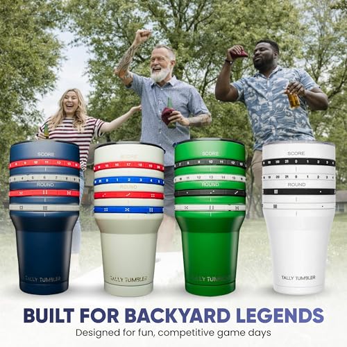 Tally Tumbler (Sport Version Stainless Steel Cup, 30 oz Leak Proof Lid, Double Wall Insulation, Tumbler with Score Keeping Counter used to Track Game Scores & Rounds Won, Two Teams (Frisbee White) Frisbee White