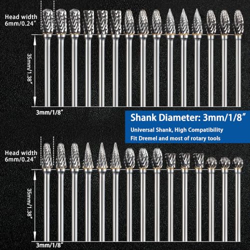 shengbenhao 30-piece carbide burr set with 1/8-inch shank for Dremel rotary tools