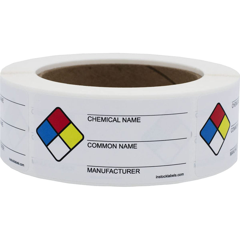 NFPA Generic with Write in Chemical Name, 1.5 x 3 Inch Rectangles, 500 Total Labels per Roll