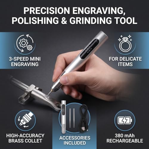 Mini Electric Engraving Pen, 10W 3 Gear Polishing Pen Small Grinder 5V USB Rechargable DIY Engraver Pen for Jewelry Wood Glass Stone Carving