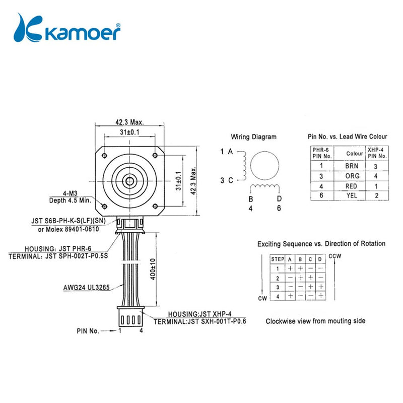 Kamoer KPHM400-ST high Flow Stepper Motor peristaltic Pump 24V Variable Speed lab Liquid dosing Pump 0~400ml/min