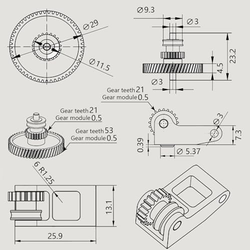 Hardened Steel Extruder Gear Kit for X1/P1 Series, 3D Printer DLC Nano Coating Hardened Steel Extruder Dual Gear Aluminum Handle and POM Gear Kit for P1P, P1S, X1C, X1E