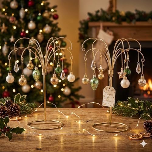 HOHIYA 13.5" Gold Ornament Display Stands 2 Pack Metal Holders Brass Gold