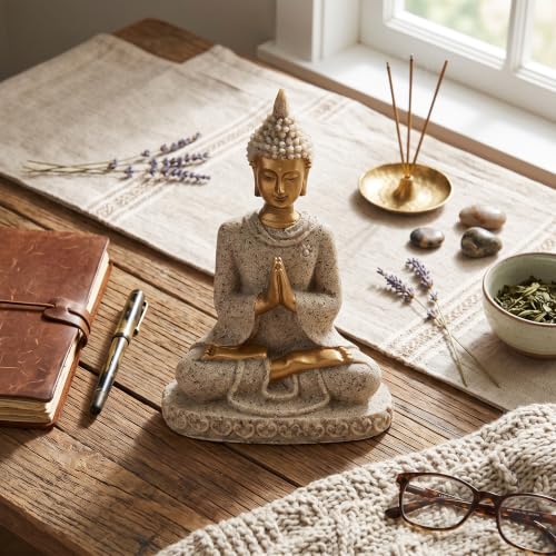 AUNMAS 3in Hand-Carved Sandstone Buddha Statue, Meditation