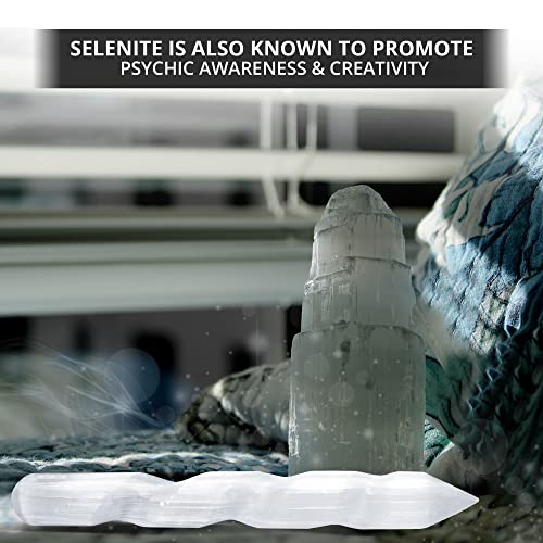 Selenite Crystal Wand, for Healing and Meditation, High Energy Crystals for Anxiety Relief, Yoga & Home Decor, Idea for Gift, White – 6 Inches