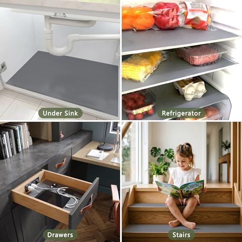 Anze Adhesive Shelf Liner for Kitchen Cabinet, 11.8 x 393.7 in, Gray Sticky Gray 11.8"W x 393.7"L