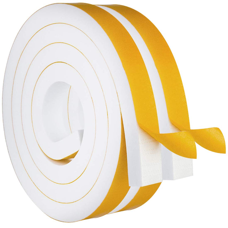 White Door Window Weather Stripping Self Adhesive Foam Tape 1 in × 3/4 in × 13 Ft, High Density Foam Sealing Strip Window Insulation Weatherproof Gasket Tape for Doors and Windows 1 In x 3/4 In x 13Ft White