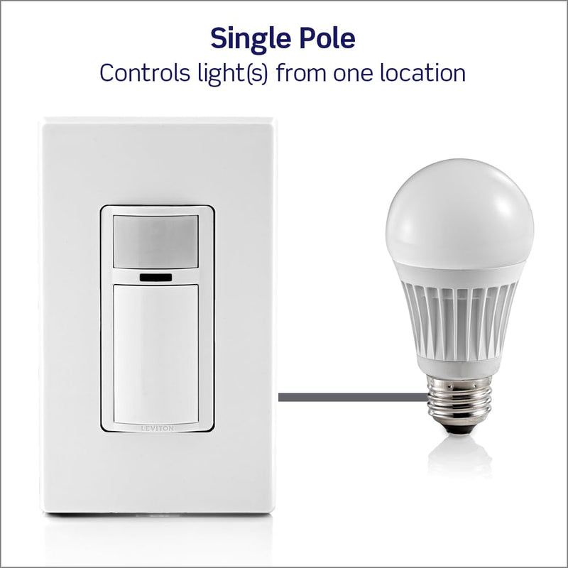 [Australia - AusPower] - Leviton Motion Sensor Light Switch, Motion Activated, Auto-On/Auto-Off or Manual-On, 2A, No Neutral Wire Required, Single Pole, DOS02-LW, White 