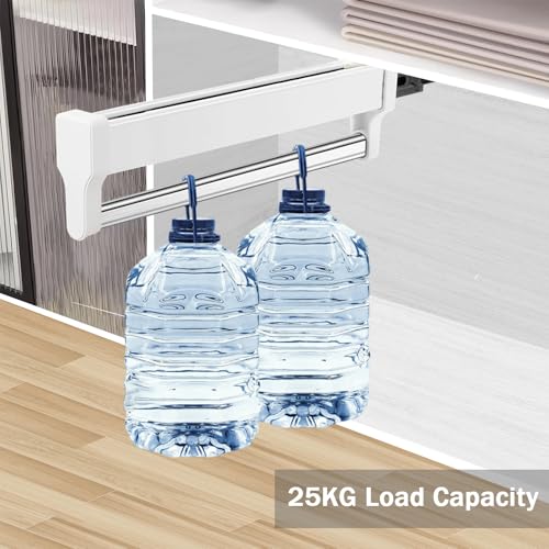 Pull Out Closet Valet Rod, Adjustable Sliding Heavy Duty Steel Top Mounted Clothes Storage Hanger Rail for Closet Wardrobe (292mm/11.5inch) 292mm/11.5inch White