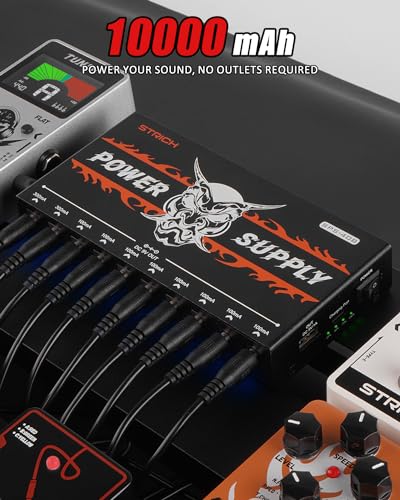 STRICH SPS-10 Guitar Pedal Power Supply, 10 Isolated DC Output for 9V/12V/18V Effect Pedal, 100mA 500mA, SPS-40B Rechargeable Guitar Pedal Power Supply with Built-in 10000mAh