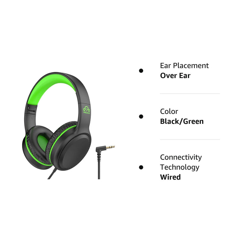 [Australia - AusPower] - Green Wired Headphones for Boys Portable On Ear Youth Headphones for School Airplane Travel Lightweight Portable Compatible with Pad Computer Laptop for Adults Student Children Girls Kids Black/Green 