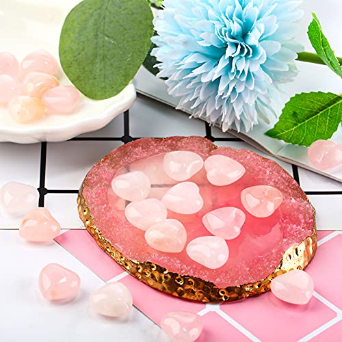 Fumete 50 Pcs Quartz Rose Heart Palm Stone Pieces Natural Healing Crystal 0.6 Inch Heart Shaped Pocket Gemstone Carved Palm Worry Stone