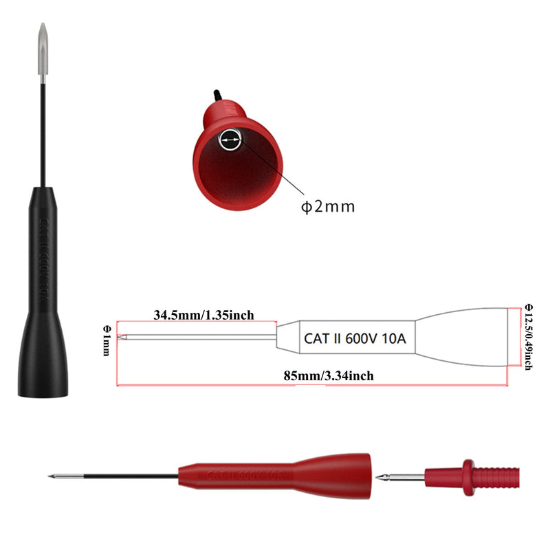 [Australia - AusPower] - 6Pcs 2mm to 1mm Test Probes Pins, Insulation Piercing Needle Pin Non Destructive Multimeter Test Probe 600V 10A for tl71 tl75 Multimeter 