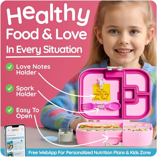YOOPI Lunch Boxes for Kids – Toddler Bento Box with 4 Compartment Food Container, Lunch Box for School, Leakproof Lunchbox Containers, Sandwich Box, Lightweight Snack Box, Durable,Easy Open (Pink) Pink