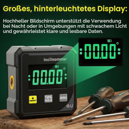 Digital Protractor with Laser, 4-Sided Magnetic Digital Spirit Level, Inclinometer Digital with LCD Display, IP54 Waterproof, Electronic Spirit Level for Woodworking, Construction, Decoration