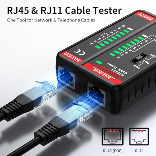 Network tester, LAN cable tester RJ11 RJ45 for CAT5 CAT5E CAT6 CAT6A CAT7 cables, Ethernet network cable tester, continuity tester, telephone cable tester
