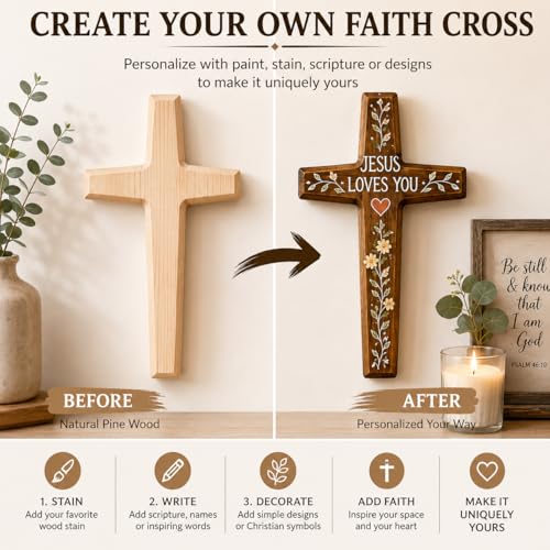Nuvivilan Natural Wooden Wall Cross Decor, Minimalist Christian Cross Wall Art for Home, Church, Prayer Room, Bedroom & Living Room, Religious Gift for Women (13" L x 6.9" W) Star Cross
