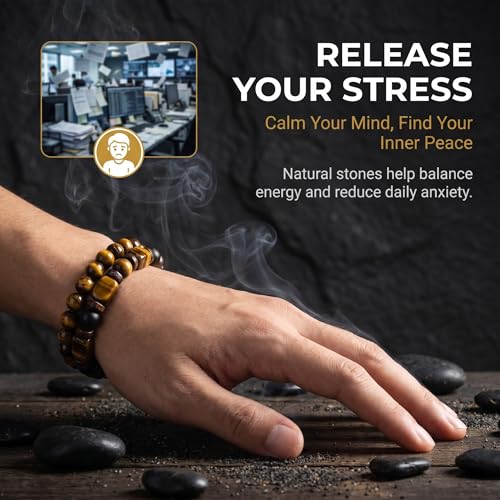 Tigers Eye Bracelet for Men,Obsidian Hematite Triple Protection Bracelet Style A