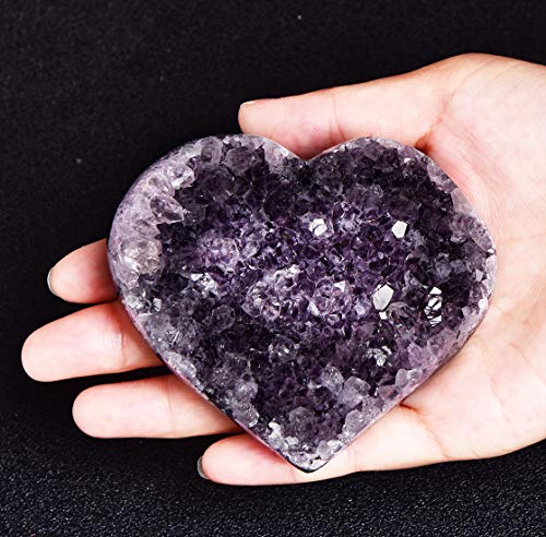 JIC Gem Deep Purple Amethyst Cluster Natural Druzy Heart 3.5" AA Color Beautiful Amazing Geodes Spiritual Healing Home and Office Decor with Base 3.5"