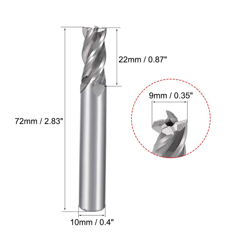 [Australia - AusPower] - uxcell High Speed Steel HSS-AL 4 Flute Straight End Mill Cutter CNC Router Bits, 9 x 10 x 22mm 9x10x22x72mm 