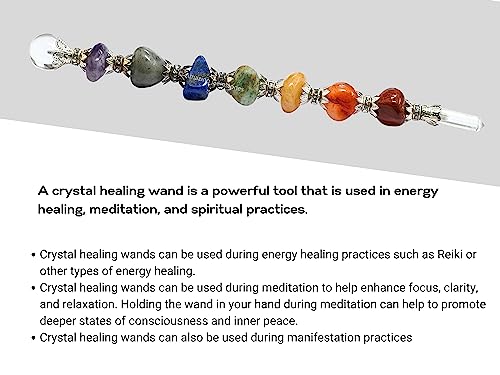Amazing Gemstone Crystal Chakra Wand Healing Crystal Wands Witchcraft - Chakra Tumbled Crystal Wand for Meditation, Witchcraft, Healing, Yoga, Magic and More - Crystals and Healing Stones Gift