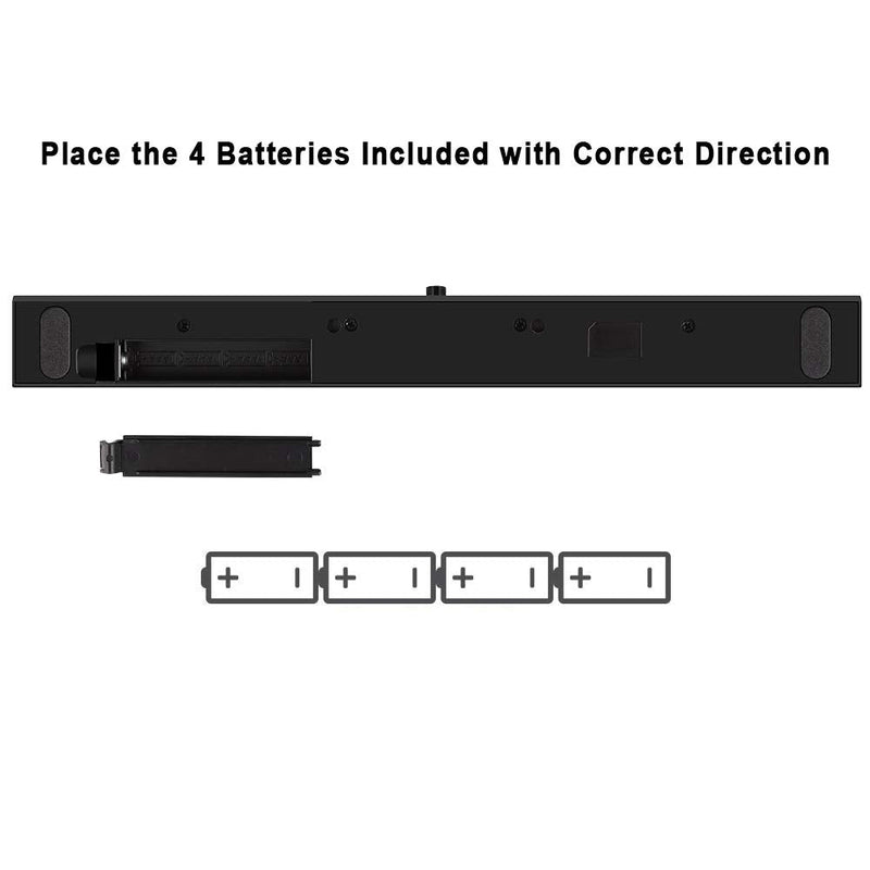 [Australia - AusPower] - Replacement Wii Wireless Sensor Bar, Infrared IR Ray Motion Sensor Signal Receiver for Nintendo Wii and Wii U Console with Stable Stand and 4 AAA Batteries(Black) Black 