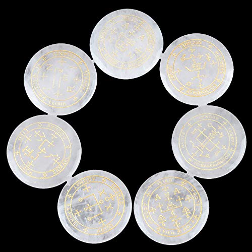 rockcloud 7PCS Rock Quartz Engraved Magic Circle Round Healing Crystal