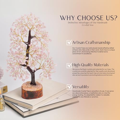 YATSKIA Rose Quartz Crystals Tree, Crystal Gifts For Women, Crystals And Gemstones, Decorative Home Accessories, Gemstone Tree Room Decor, Crystal Tree Ornaments For Living Room, Thank You Gift Rose Quartz Tree