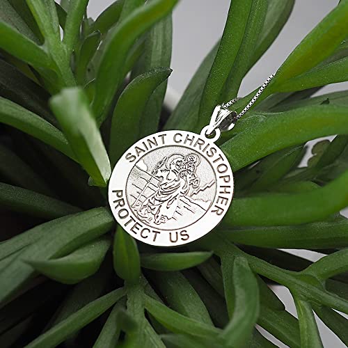 PicturesOnGold.com Saint Christopher Religious Round Medal Only and Medal With Engraving in Silver, 10K or 14K Gold 2/3 x 2/3 Inch