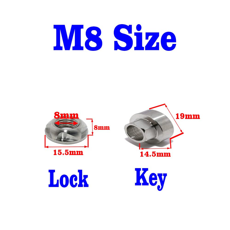 [Australia - AusPower] - M8 Nut+Bolt Set Screws 304 Stainless Steel Anti-Theft Locking 20mm Security Hardware Kit for Mountain Bike Awning Car Accessories for Styling Light Bar safety(4 Nut+4 Bolt + 2 key) M8*20mm 