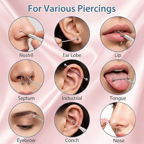 Piercing Insertion Aid Set, 13 Pieces Interchangeable Aid Tool and Ball Opener Accessories, Jewelery Tool for Ear, Nose and Lip, Silver