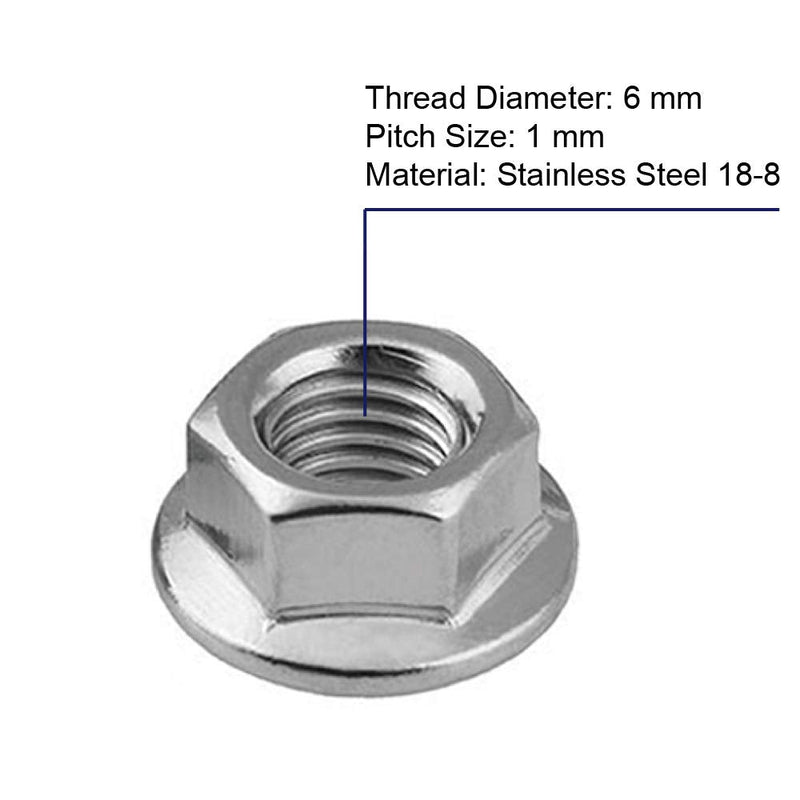 [Australia - AusPower] - M6 Serrated Flange Nuts Flanged Locknuts, Stainless Steel 18-8 (304), Bright Finish, 50 PCS M6 