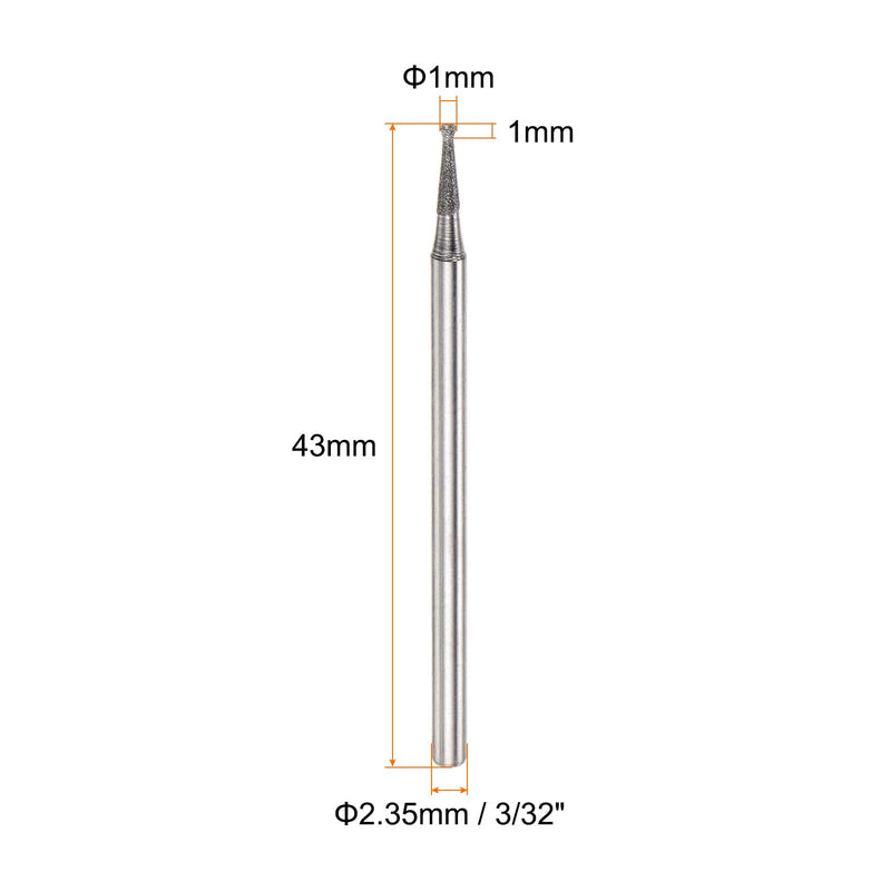 [Australia - AusPower] - 20pcs Diamond Grinding Head 1mm Dia 3/32" Shank Carving Drill Bits Spherical Head Rotary Tool for Grinding, Polishing, Engraving Jade, Jewelry, Stone, Ceramic 