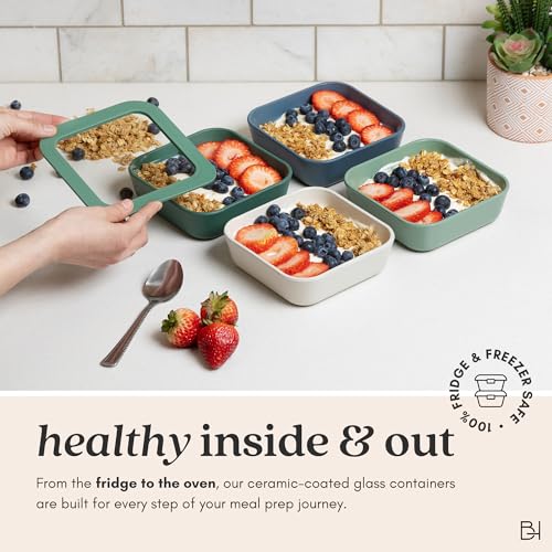 Glass Food Storage Container with Lid, 5-Cup Medium Square | Microwave-Safe Airtight Lid, Oven-Safe Ceramic-Coated Glass | Zero Plastic, No PFAS/PFOA/BPA, Reusable [Dusk] Dusk Medium Square (5 Cup)