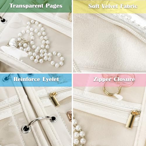 Travel Jewelry Organizer Case,Small Jewelry Bags Jewelry Storage Book Binder with Clear Zipper Velvet Pouch for Traveling,Earrings, Rings, Necklace, Bracelet (Pink) Pink