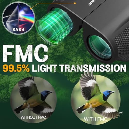 Aurosports 12x32 Compact Binoculars for Adults - Small Binoculars with FMC Lens & BAK4 Prism - Wide 273ft/1000yds Field of View - Easy Focus Binos for Bird Watching Traveling Gifts for Men Women 12x32-Compact