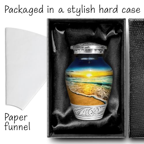 Waves on The Beach Keepsake Urn for Adult Human Ashes | Handcrafted Funeral Memorial | Seascape Funeral Decorative Cremation urn for Women and Men Small Waves