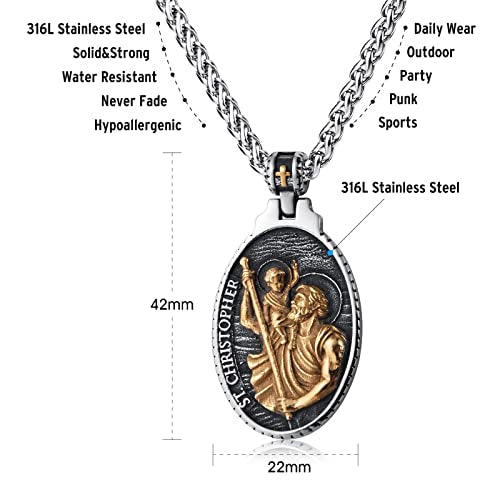Gold St Saint Christopher Michael Medal Pendant Necklace Jewellery Gift for Men Boys 60cm Oval-two Tone
