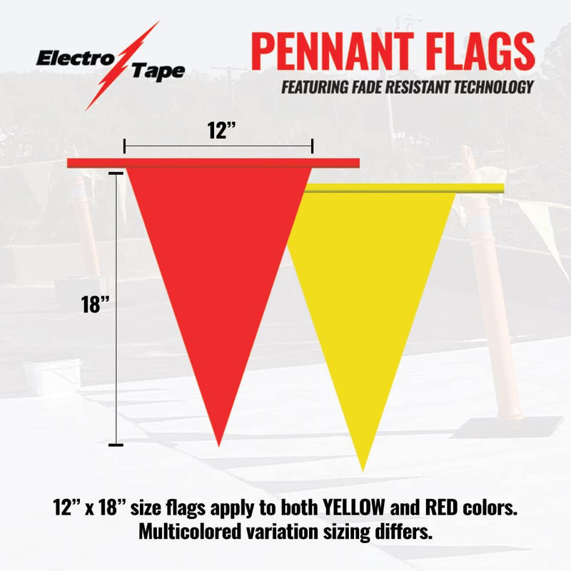 [Australia - AusPower] - Pennant Banner Flags - OSHA 500lb Rated Safety Rooftop Flagging Barrier Traffic Party & Events - 105ft Strand Fade Resistant (Red, 12"x18"x105ft) … Red 