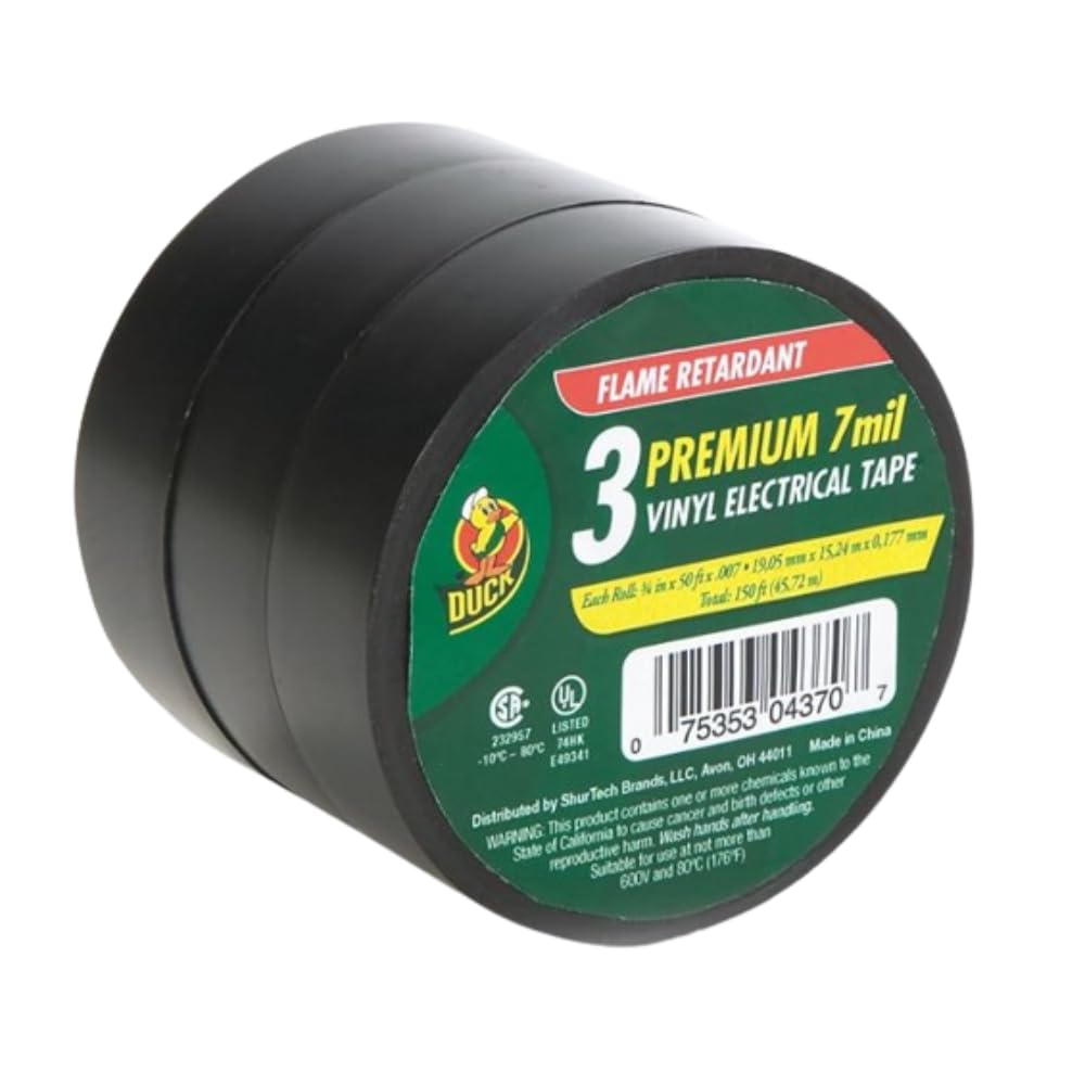 Duck Brand Professional Electrical Tape, 0.75-Inch by 50-Feet, 3-Pack of Rolls, Black (299004) 3/4 Inch x 50 Feet (3-Pack)