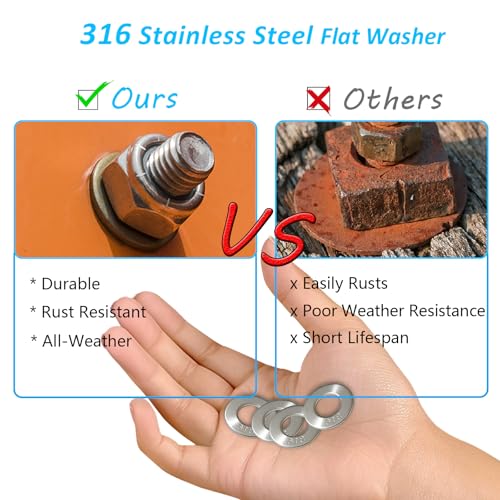 25-pack HOTUFELG 1/2-inch 316 stainless steel flat washers on a white background