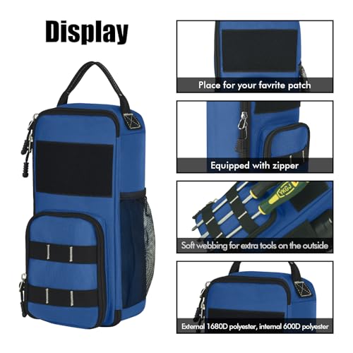 12.6" Heavy Duty Small Tool Bag Pouch for Men with Multiple Pockets,Blue Blue