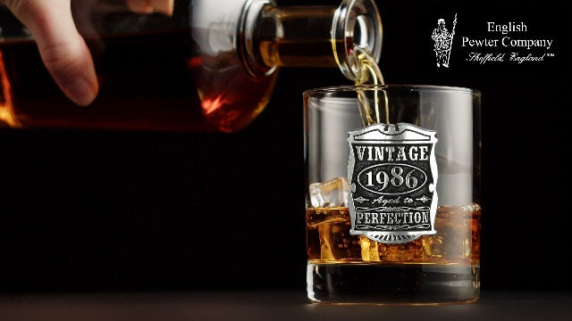 English Pewter Company Vintage Years 1986 40th Birthday or Anniversary Old Fashioned Whisky Rocks Glass Tumbler - Unique Gift Idea For Men [VIN004]