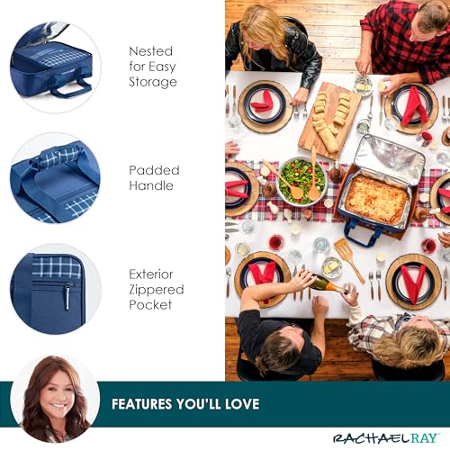 Rachael Ray Lugger Duo, Insulated Casserole Carrier for Hot or Cold Food, Thermal Lasanga Lugger Tote for Potluck, Parties, Picnic, and Cookouts, Fits 9" x 13" Baking Dish, Navy Gingham