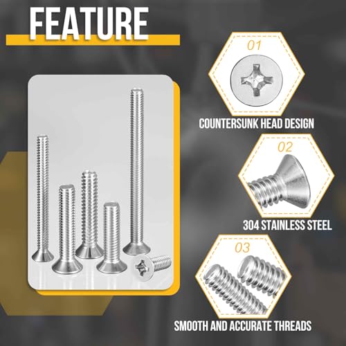 DTGN #10-24 Phillips flat head bolt, nut and washer kit, 304 stainless steel, 140-piece assortment