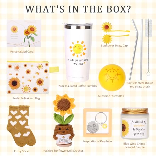 10Pcs Sunshine Gift for Women - Unique Care Package with Sunflower Gifts, Friendship Box of Sunshine for Mom Sister Wife, Get Well Soon & Birthday Present, Self Care Basket for Women Recovery Yellow