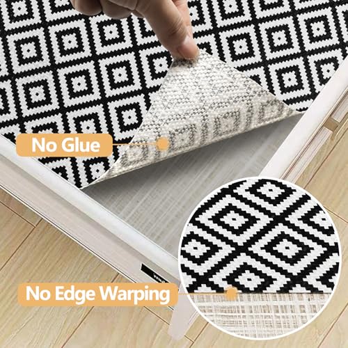 Drawer Shelf Liner Non Adhesive, Slip Resistant Easy to Clean Protect Kitchen Mats Thickened Strong Grip for Cabinet, Pantry, Tool Box, Cupboard, Dresser, Bathroom (Black and White, 17.5 in x 30 FT) Black 17.5"W x 360"L