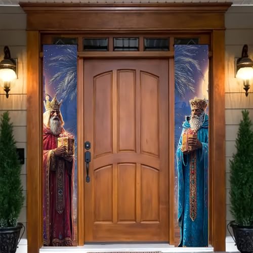 HOMETITUTE Three Kings Day Red And Blue Kings Door Banner 71 x 12 Inch Epiphany Decoration Hanging Sign Vertical Banner Holiday Celebration Home Porch Entryway Decor Red, Blue